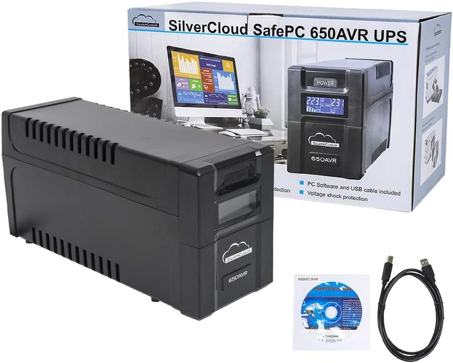 منبع تغذیه پشتیبان PNI SilverCloud SafePC 650AVR با توان 360 وات، صفحه نمایش LCD و نرم افزار نظارت بر کامپیوتر