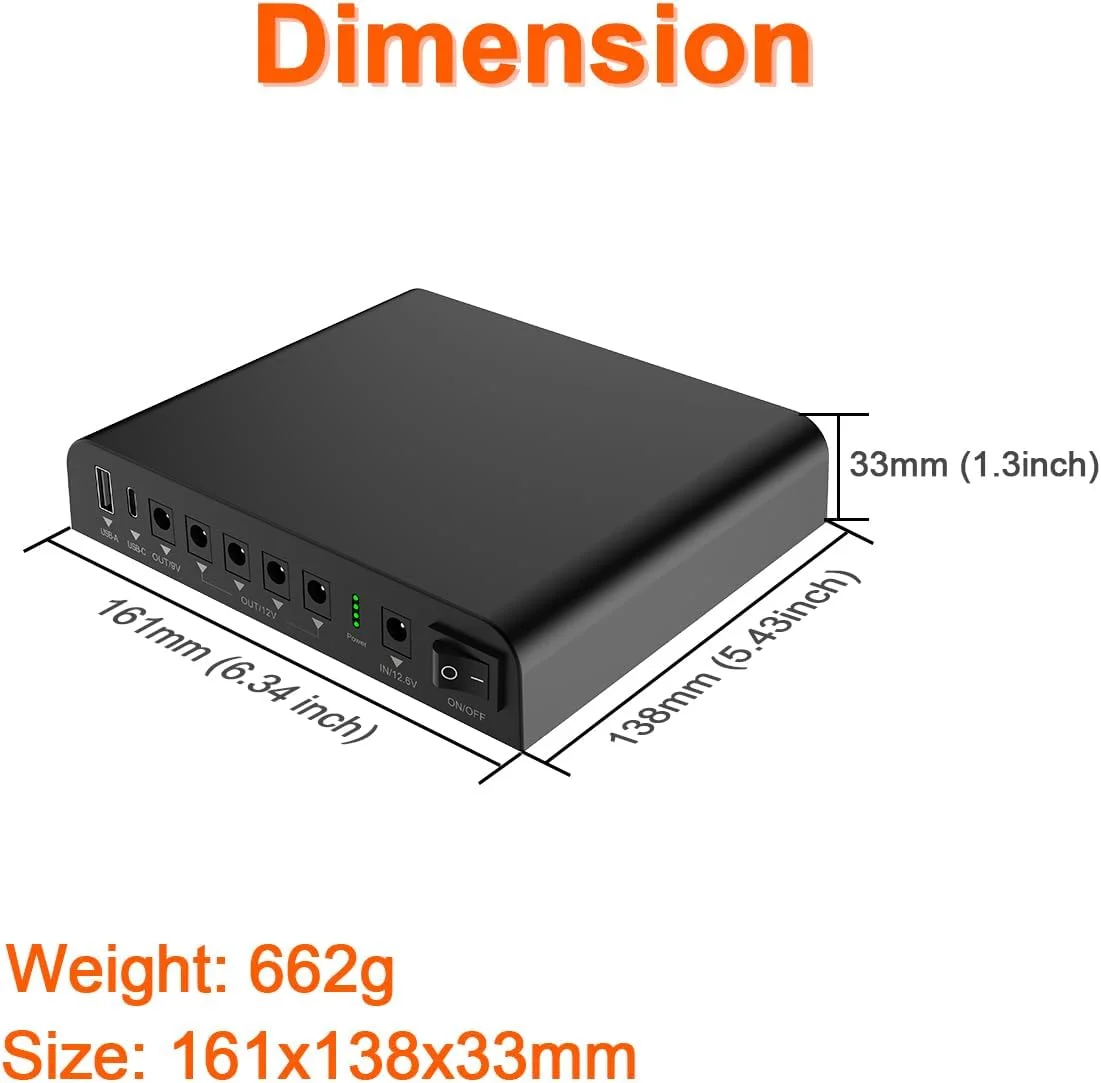 منبع تغذیه پشتیبان TalentCell Mini UPS، باتری لیتیوم یونی 27000mAh 98Wh با خروجی DC 12V/9V/5V برای روتر بی‌سیم، مودم، چراغ LED، دوربین مداربسته، تلفن هوشمند و موارد دیگر