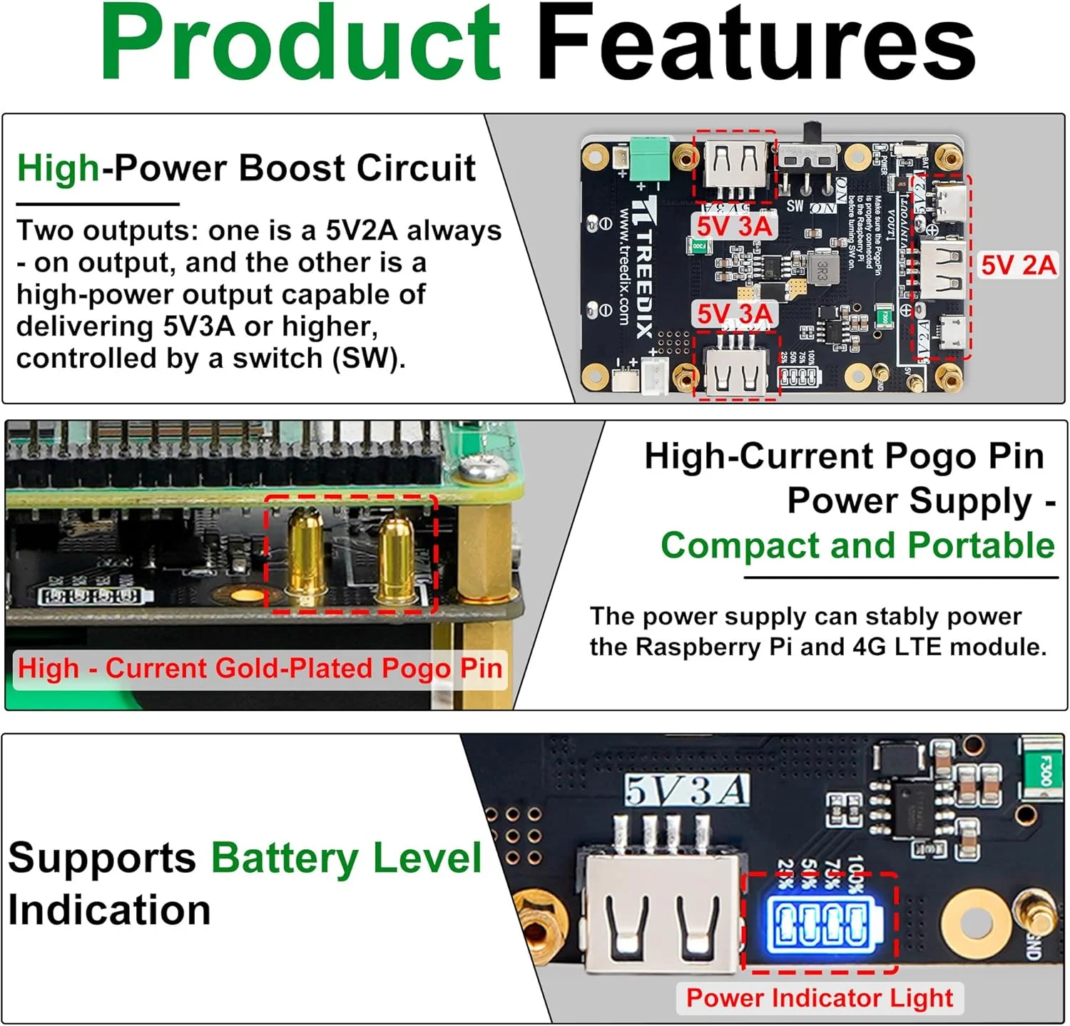 منبع تغذیه بدون وقفه 5 ولت برای رزبری پای، شارژ و خروجی همزمان، تامین برق از طریق پین های Pogo، مدار تقویت کننده پرقدرت سازگار با رزبری پای زیرو/2B/3B/3B+/4B