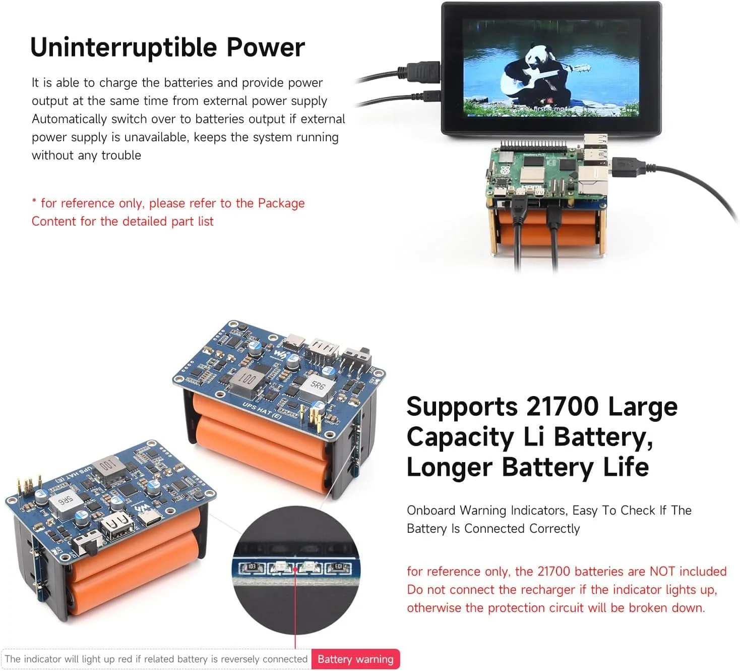 هت UPS مدل Waveshare (E) برای رزبری پای 5/4B/3B+، پشتیبانی از 4 عدد باتری لیتیومی 21700 (شامل نمیشود)، شارژ سریع دو طرفه، خروجی 5 ولت 6 آمپر، کانکتور پینهای Pogo هت UPS مدل Waveshare (E) برای رزبری پای 5/4B/3B+، پشتیبانی از 4 عدد باتری لیتیومی 21700 (شامل نمیشود)، شارژ سریع دو طرفه، خروجی 5 ولت 6 آمپر، کانکتور پینهای Pogo