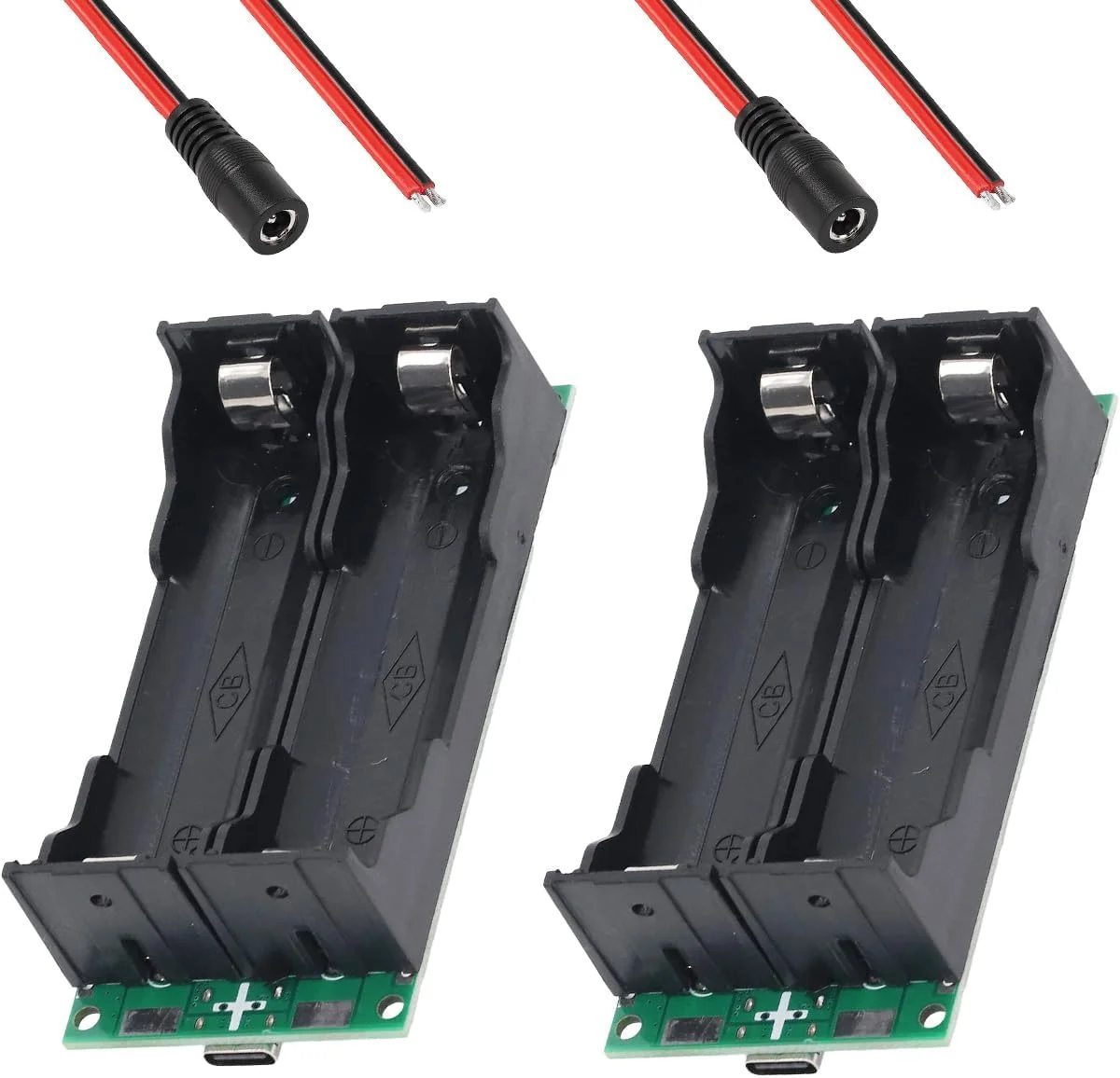 دو عدد ماژول شارژ تقویتی باتری لیتیومی 18650، منبع تغذیه بدون وقفه UPS، توان بالا 15 وات 3 آمپر 12 ولت، شارژ و دشارژ با کابل دو هسته ای DC مادگی