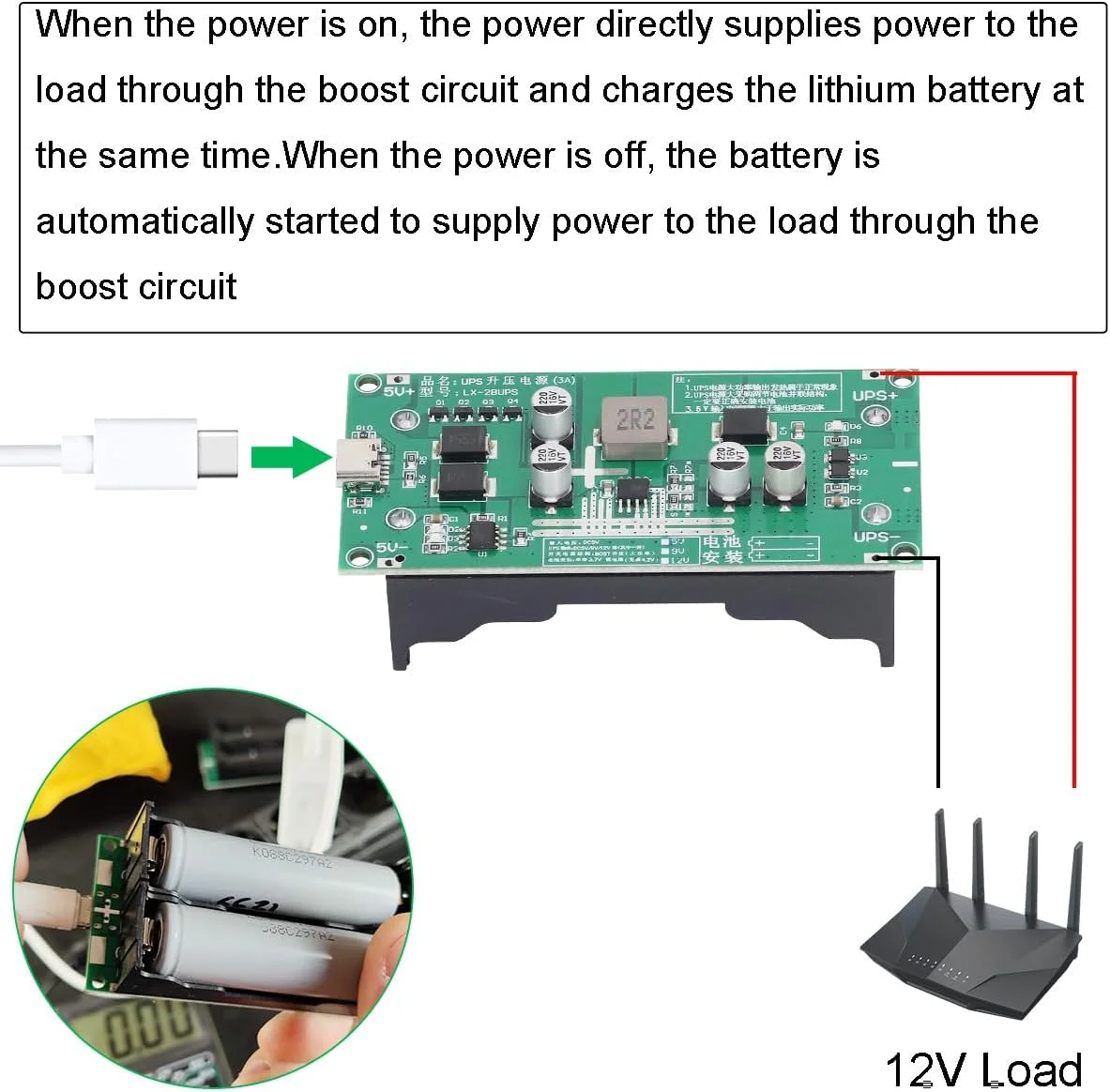 دو عدد ماژول شارژ تقویتی باتری لیتیومی 18650، منبع تغذیه بدون وقفه UPS، توان بالا 15 وات 3 آمپر 12 ولت، شارژ و دشارژ با کابل دو هسته ای DC مادگی دو عدد ماژول شارژ تقویتی باتری لیتیومی 18650، منبع تغذیه بدون وقفه UPS، توان بالا 15 وات 3 آمپر 12 ولت، شارژ و دشارژ با کابل دو هسته ای DC مادگی