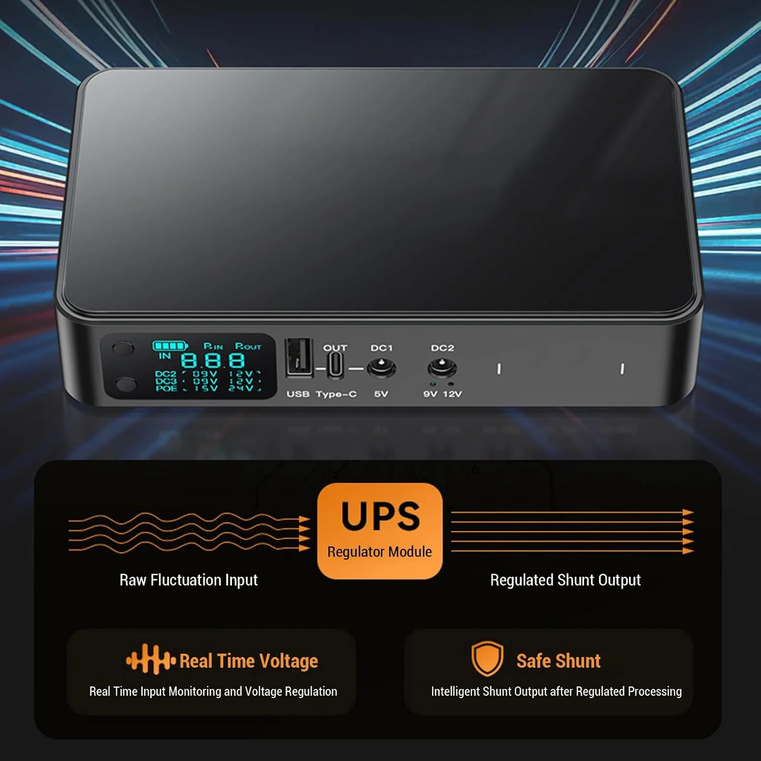 منبع تغذیه UPS یوهایسی، پشتیبان باتری UPS و محافظ، منبع تغذیه باتری پشتیبان بدون وقفه، برای دوربین مداربسته روتر، خروجی 5 ولت 9 ولت 12 ولت