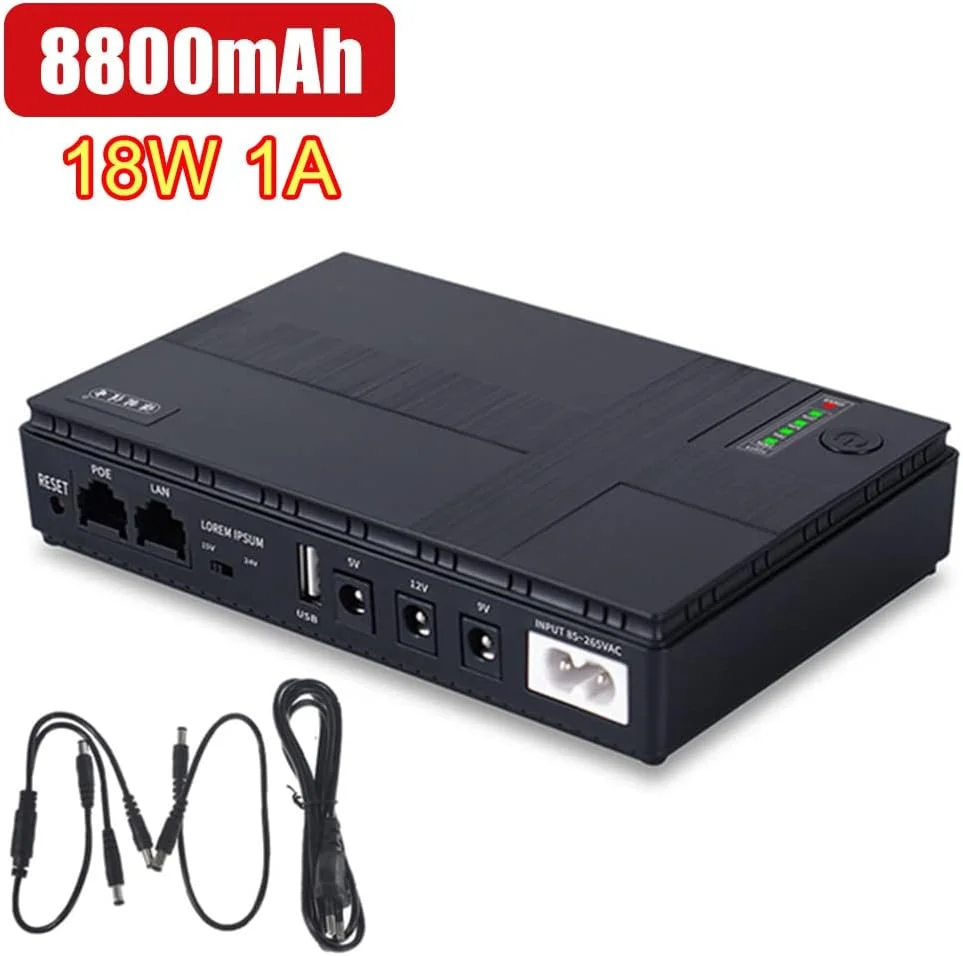 منبع تغذیه اضطراری کوچک قابل حمل ZOGUO با ظرفیت 10400 میلی آمپر ساعت، 5 ولت، 12 ولت، باتری پشتیبان چند منظوره برای LED Wifi IP Cam UPS Mini UPS (رنگ: 8800mAh مشکی 1A، سایز: B)