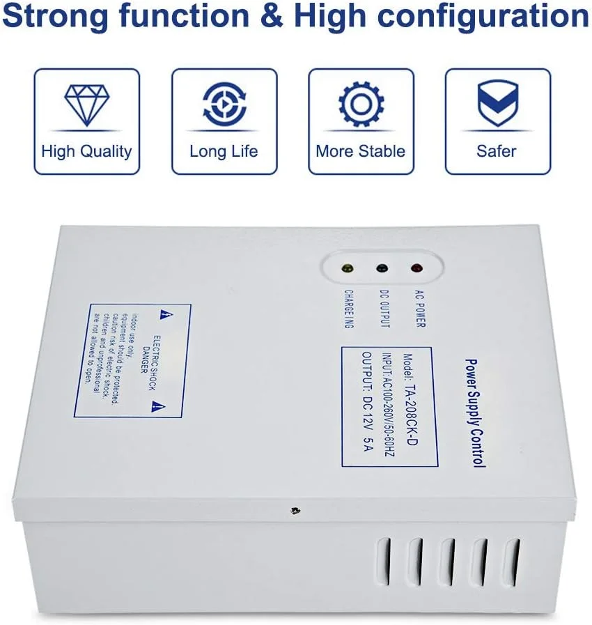 منبع تغذیه کنترل دسترسی DC 12V/5A AC 110-240V سیستم کنترل دسترسی درب، منبع تغذیه سوئیچینگ UPS، کیت سیستم کنترل دسترسی درب منبع تغذیه کنترل دسترسی DC 12V/5A AC 110-240V سیستم کنترل دسترسی درب، منبع تغذیه سوئیچینگ UPS، کیت سیستم کنترل دسترسی درب