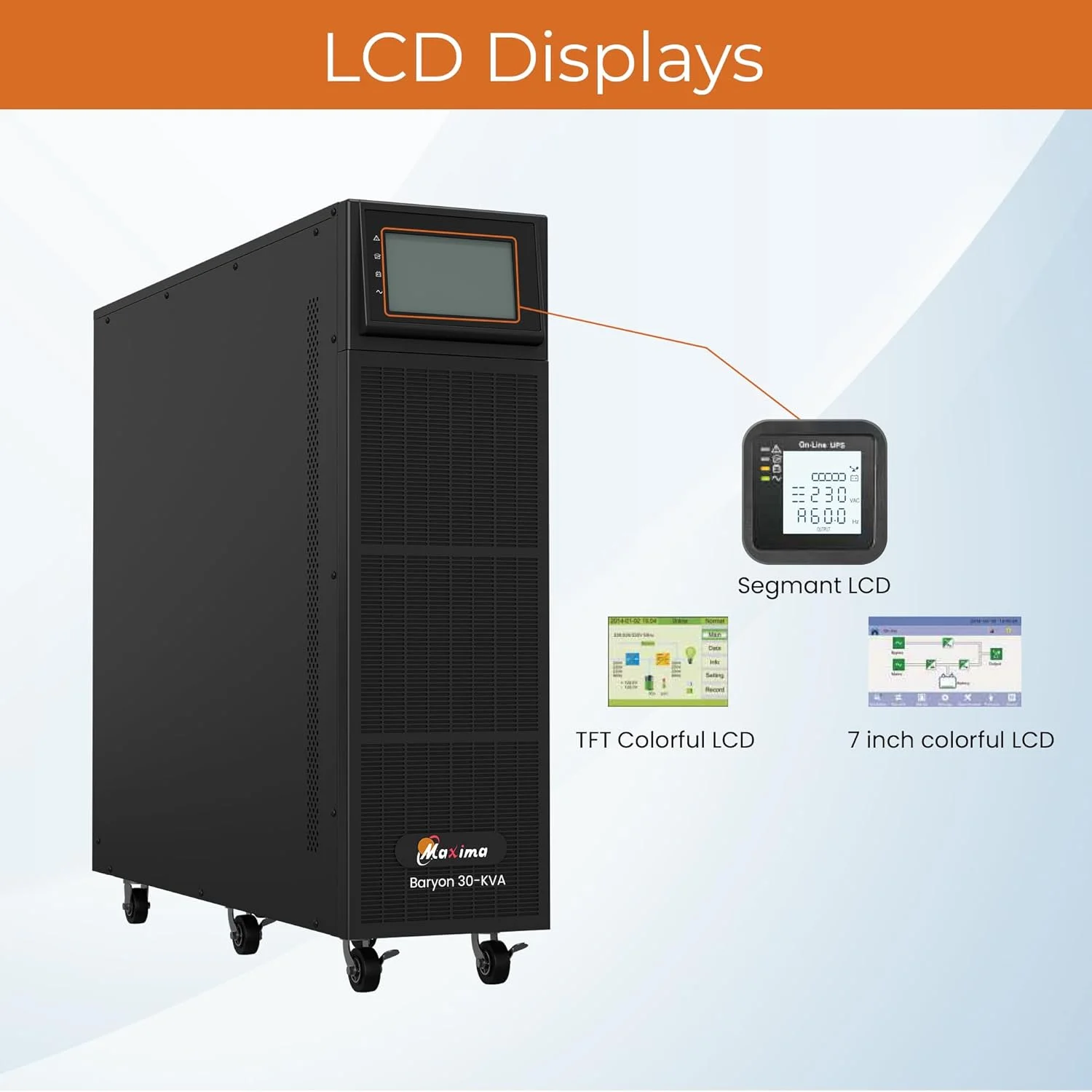 یو پی اس آنلاین سه فاز 30KVA ماکسیما، خروجی موج سینوسی خالص، یو پی اس 30KVA برای کاربردهای سه فاز، کنترل افزونگی N+X، کنترل DSP و یو پی اس حالت ECO