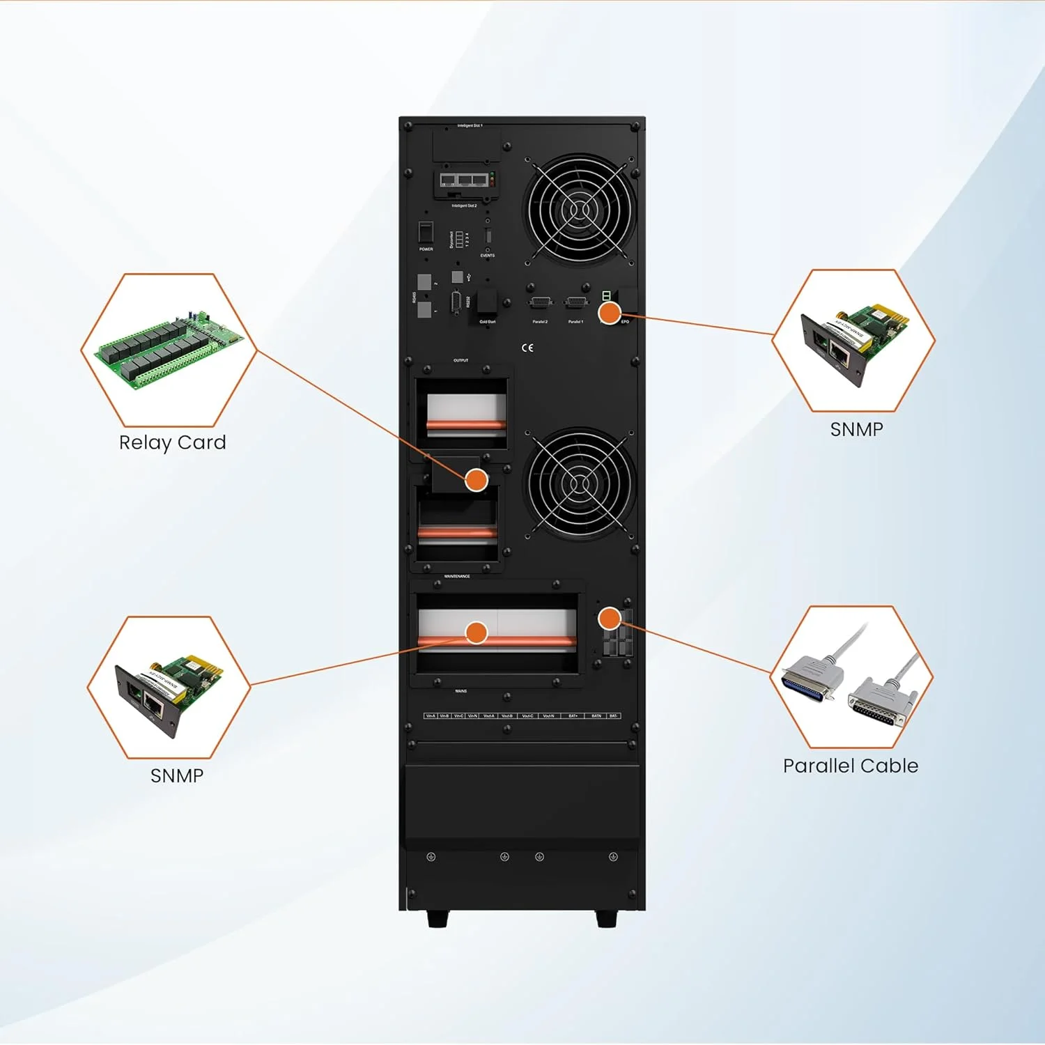 یو پی اس آنلاین سه فاز 30KVA ماکسیما، خروجی موج سینوسی خالص، یو پی اس 30KVA برای کاربردهای سه فاز، کنترل افزونگی N+X، کنترل DSP و یو پی اس حالت ECO