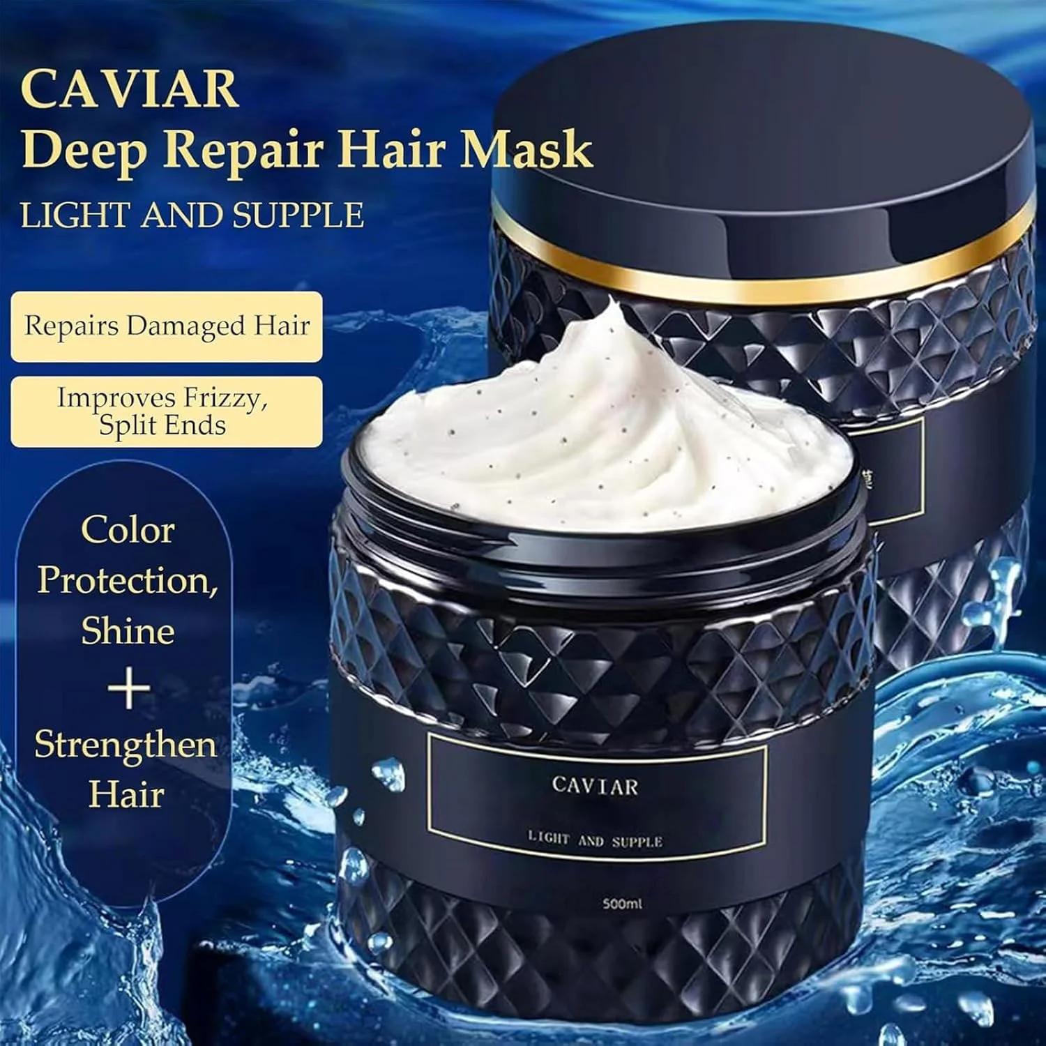 ماسک موی خاویار بلوم، ماسک ترمیم کننده عمقی موی خاویار (500 میلی لیتر)، ماسک موی مرطوب کننده، نرم کننده عمیق برای موهای خشک و آسیب دیده، بهبود وز و موخوره (1.5 کیلوگرم)