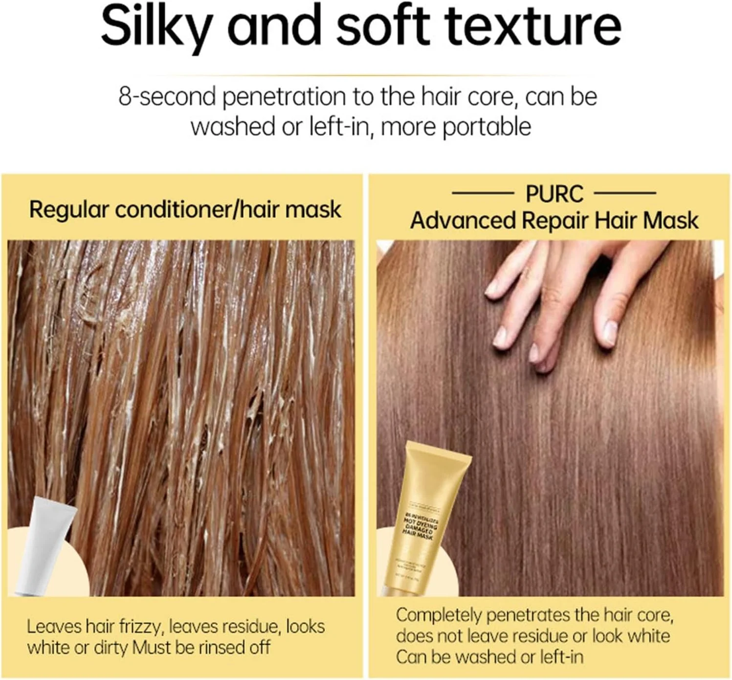 ماسک موی احیا کننده 8 ثانیه ای برای موهای رنگ شده و آسیب دیده، احیا کننده موهای رنگ شده و آسیب دیده، ماسک درمان مو با کراتین، نرم کننده عمیق 70 میلی لیتر