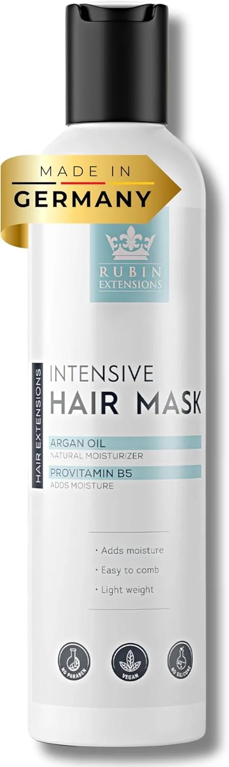 ماسک موی ترمیم کننده قوی روبین اکستنشنز حاوی روغن آرگان و آلوئه ورا، مراقبت عمقی برای موهای صاف و هیدراته، وگان و بدون پارابن، 200 میلی لیتر