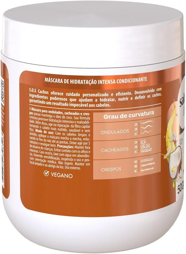 ماسک مو سالن لاین، SOS فر، نارگیل، مغذی و مرطوب کننده، وگان - مناسب موهای موج دار و فر، 1 کیلوگرم (بسته بندی ممکن است متفاوت باشد)