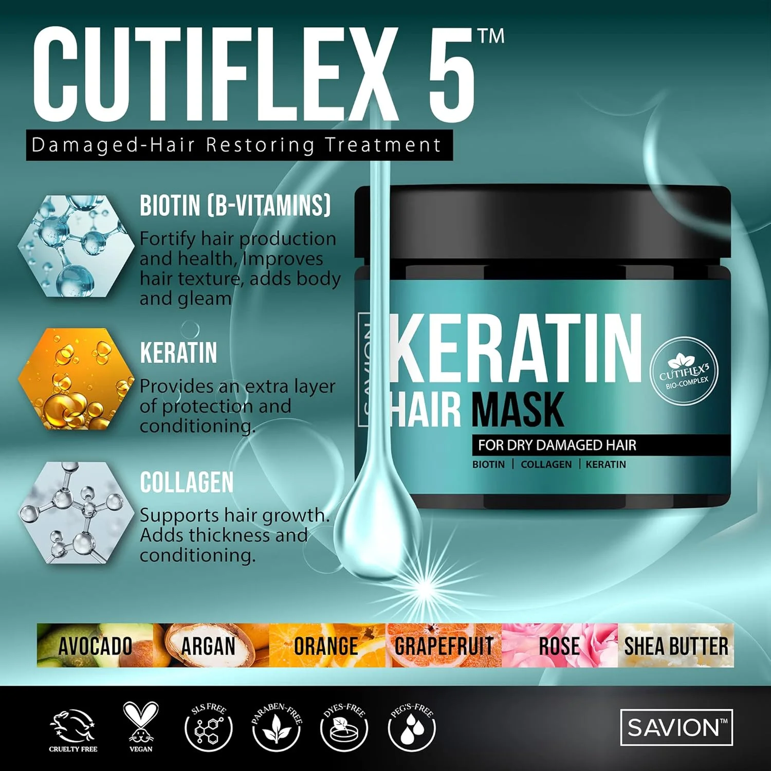 ماسک مو کراتین کمپلکس ساویون برای ترمیم عمقی موهای آسیب دیده و ریشه موهای خشک و آسیب دیده