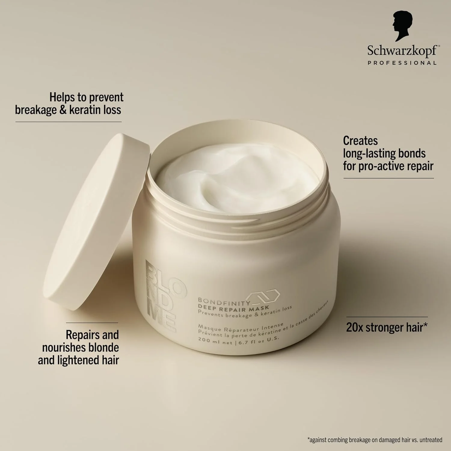 ماسک ترمیم کننده عمیق مو شوارتسکف پروفشنال BLONDME Bondfinity، تقویت کننده مو، ایجاد کننده پیوند، صاف و محافظت کننده موهای متخلخل، آبرسان و نرم کننده، 200 میلی لیتر