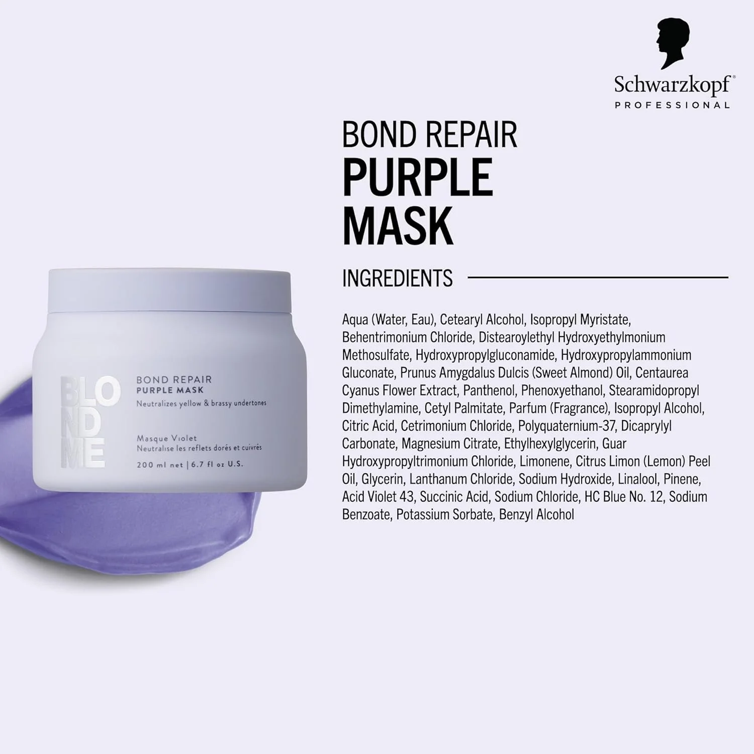 ماسک مو بنفش ترمیم کننده پیوند بلوند می شوارتزکف پروفشنال، ماسک موی خنک، خنثی کننده ته رنگ زرد برای موهای بلوند رنگ شده و روشن شده، مغذی و تقویت کننده عمیق، 200 میلی لیتر