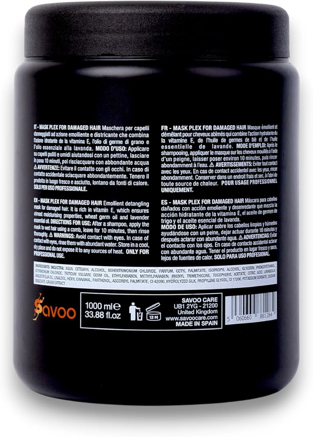 SAVOO Hair Mask for Damaged Hair 1000ml | Caviar Extract, Silk Proteins, Vitamins B5 C E, Lavender & Grain Germ Oil | Deep Repair, Moisture Retention & Hair Strengthening Treatment