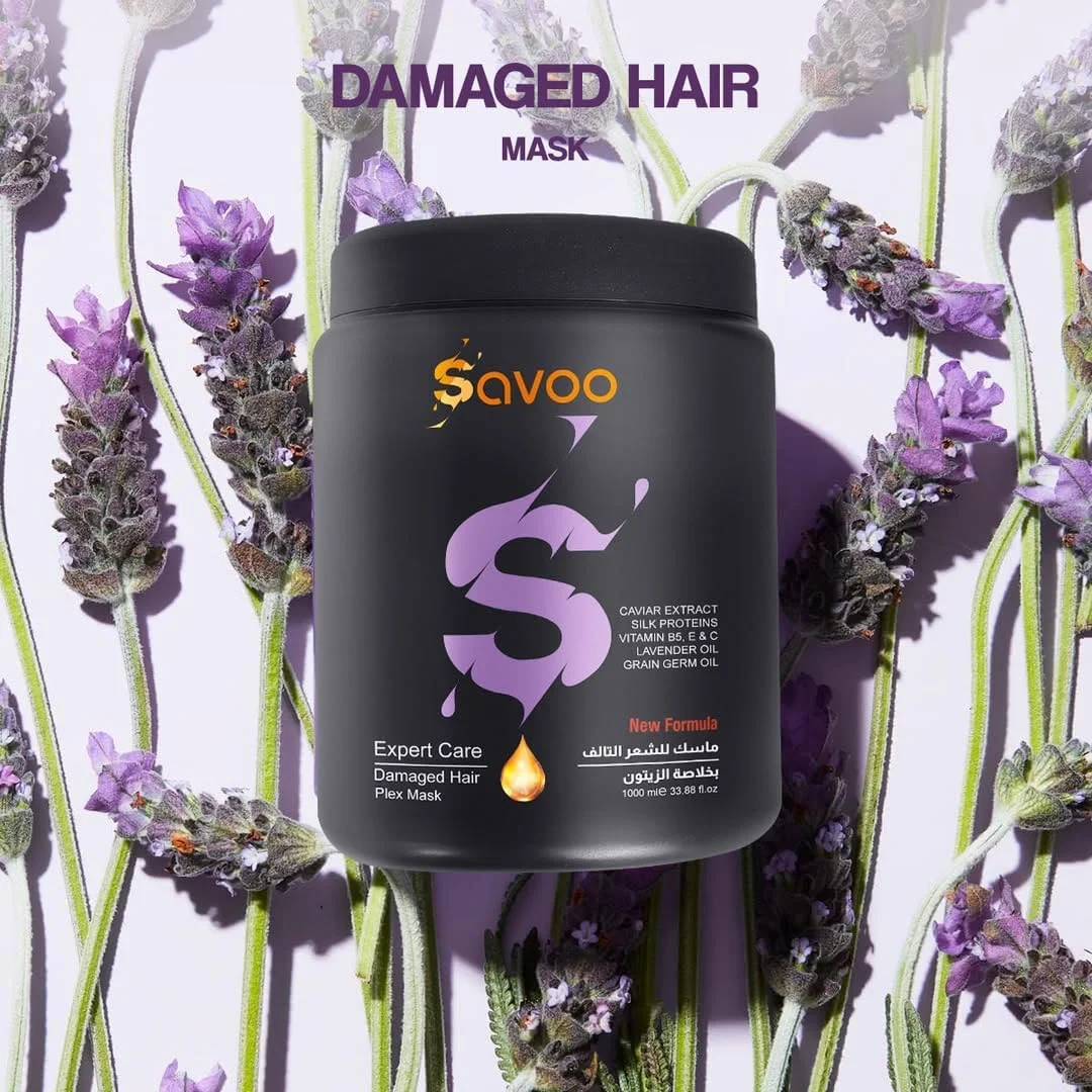 SAVOO Hair Mask for Damaged Hair 1000ml | Caviar Extract, Silk Proteins, Vitamins B5 C E, Lavender & Grain Germ Oil | Deep Repair, Moisture Retention & Hair Strengthening Treatment