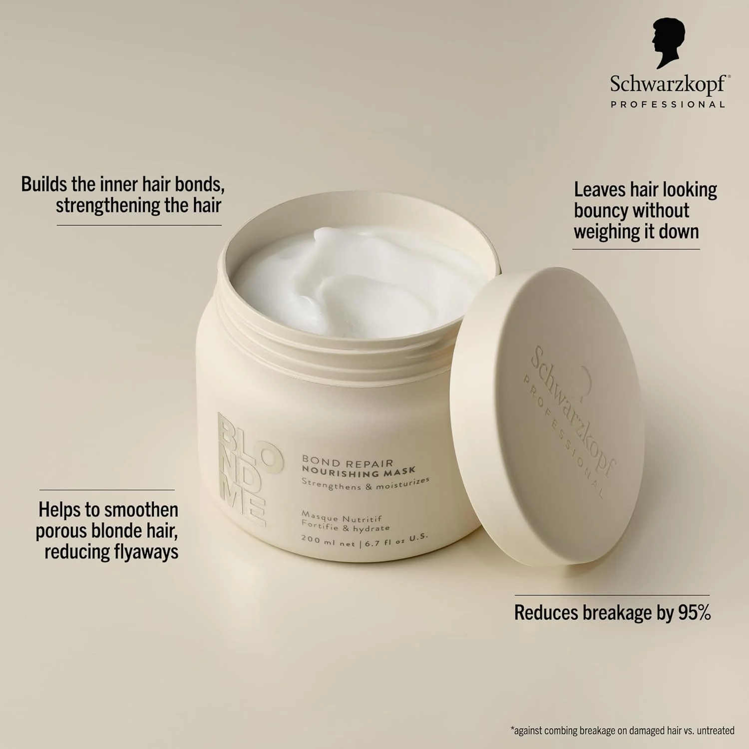 ماسک مو ترمیم کننده و مغذی Schwarzkopf Professional BLONDME، ماسک موی مراقبت عمیق و موثر، ترمیم کننده، صاف کننده، آبرسان و نرم کننده، 200 میلی لیتر