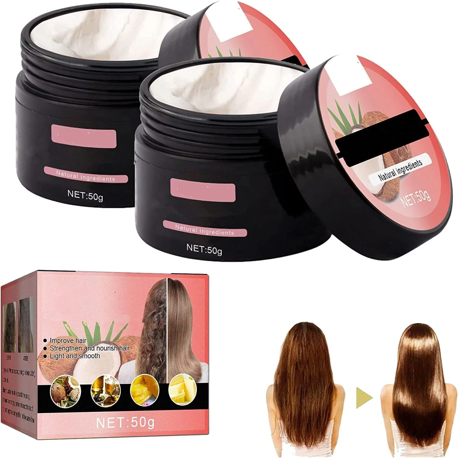 ماسک ترمیم کننده فوری مو حاوی کراتین Shinyhair، ماسک ترمیم کننده مو روغن نارگیل، ماسک جادویی درمان مو، ترمیم پیشرفته ریشه و آسیب دیدگی مو، نرم کننده و صاف کننده موهای وز (2 عدد) ماسک ترمیم کننده فوری مو حاوی کراتین Shinyhair، ماسک ترمیم کننده مو روغن نارگیل، ماسک جادویی درمان مو، ترمیم پیشرفته ریشه و آسیب دیدگی مو، نرم کننده و صاف کننده موهای وز (2 عدد)