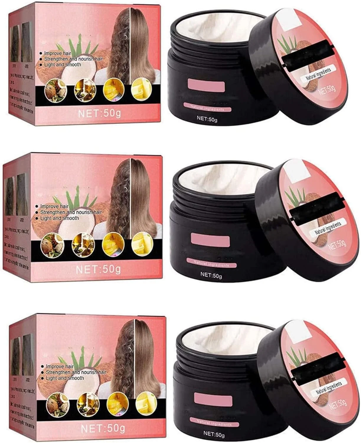 ماسک ترمیم کننده فوری مو حاوی کراتین براق کننده مو، ماسک مغذی مو با عصاره نارگیل، ماسک جادویی درمان مو، ترمیم پیشرفته ریشه و آسیب دیدگی مو، نرم کننده عمیق مناسب برای موهای خشک و آسیب دیده (3 عدد) ماسک ترمیم کننده فوری مو حاوی کراتین براق کننده مو، ماسک مغذی مو با عصاره نارگیل، ماسک جادویی درمان مو، ترمیم پیشرفته ریشه و آسیب دیدگی مو، نرم کننده عمیق مناسب برای موهای خشک و آسیب دیده (3 عدد)