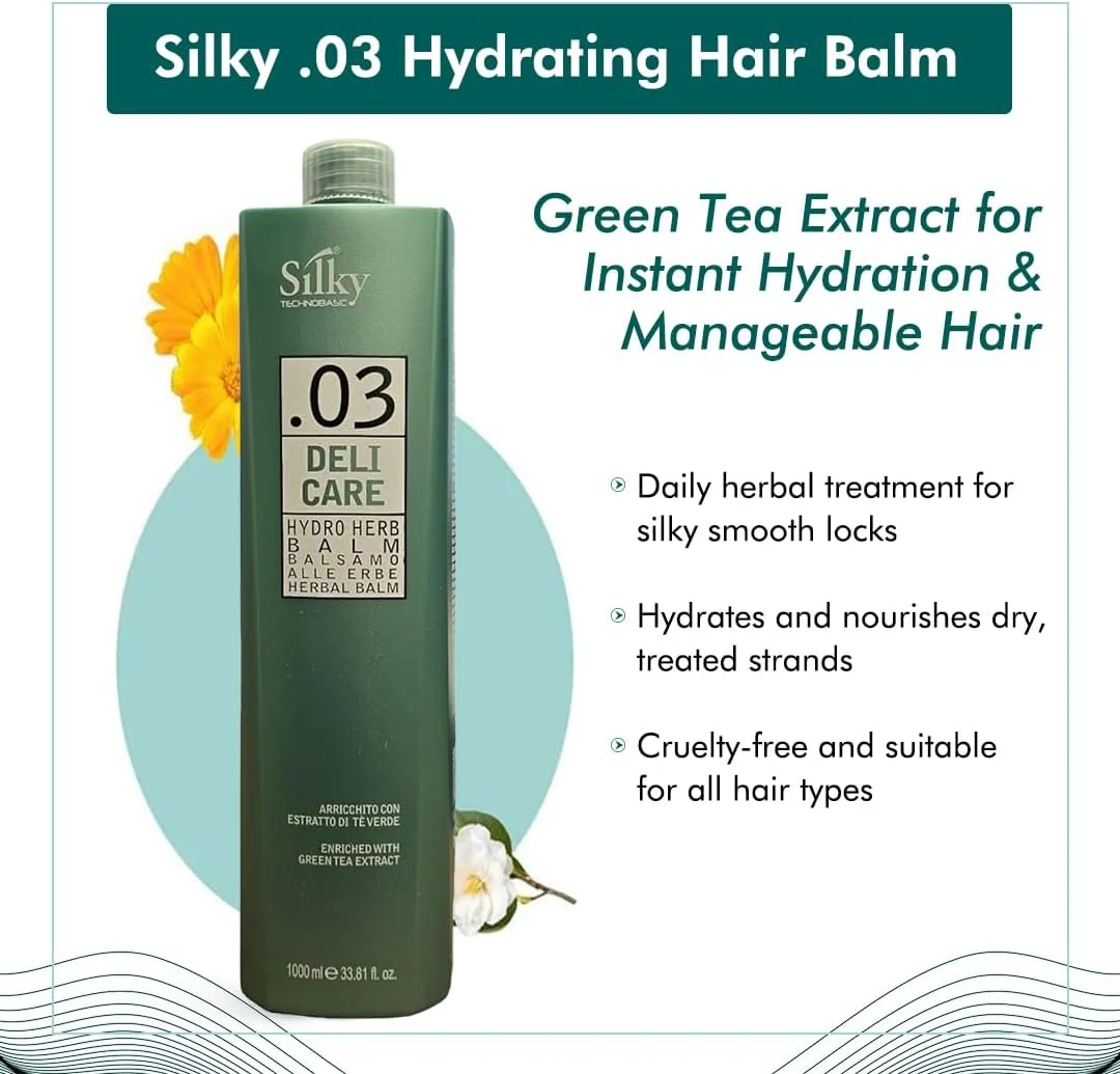 بالم آبرسان مو 03 حاوی عصاره چای سبز - درمان گیاهی روزانه مو برای آبرسانی فوری و موهای خوش حالت - ماسک مو 1000 میلی لیتر