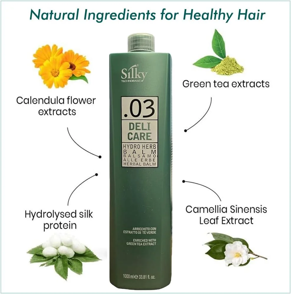 بالم آبرسان مو 03 حاوی عصاره چای سبز - درمان گیاهی روزانه مو برای آبرسانی فوری و موهای خوش حالت - ماسک مو 1000 میلی لیتر