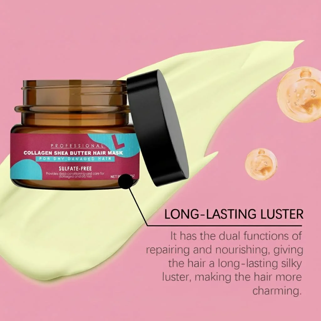 ماسک موی کلاژن و شی باتر SYOSI مناسب موهای فر، ماسک ترمیم کننده مو حاوی آمینو اسید، ماسک نرم کننده مو، ماسک موی کلاژن ترمیم کننده عمقی، درمان مغذی مو (50 گرم)