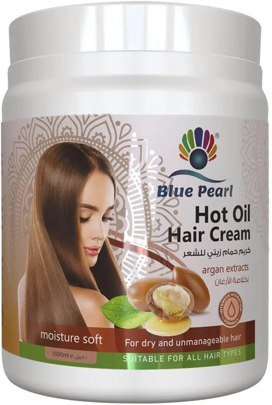 Blue Pearl Hot Oil Hair Treatment Cream With Argan Extracts | Hair Mask For Damaged Hair Repair & Hair Fall Treatment | 1000ml Blue Pearl Hot Oil Hair Treatment Cream With Argan Extracts | Hair Mask For Damaged Hair Repair & Hair Fall Treatment | 1000ml