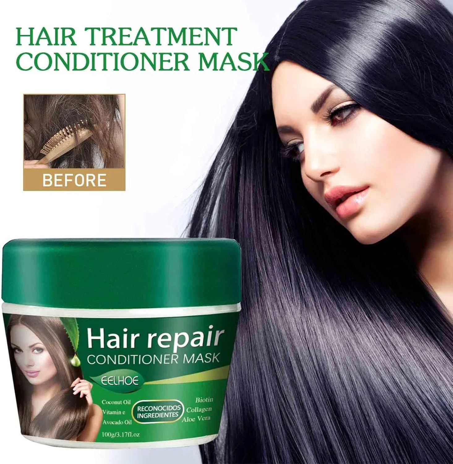 ماسک مو، نرم کننده عمیق، ماسک ترمیم کننده مو، ماسک مراقبت از مو ترمیم کننده عمیق و مغذی موهای خشک، درمان مرطوب کننده و صاف کننده موهای وز، نرم کننده مغذی مو