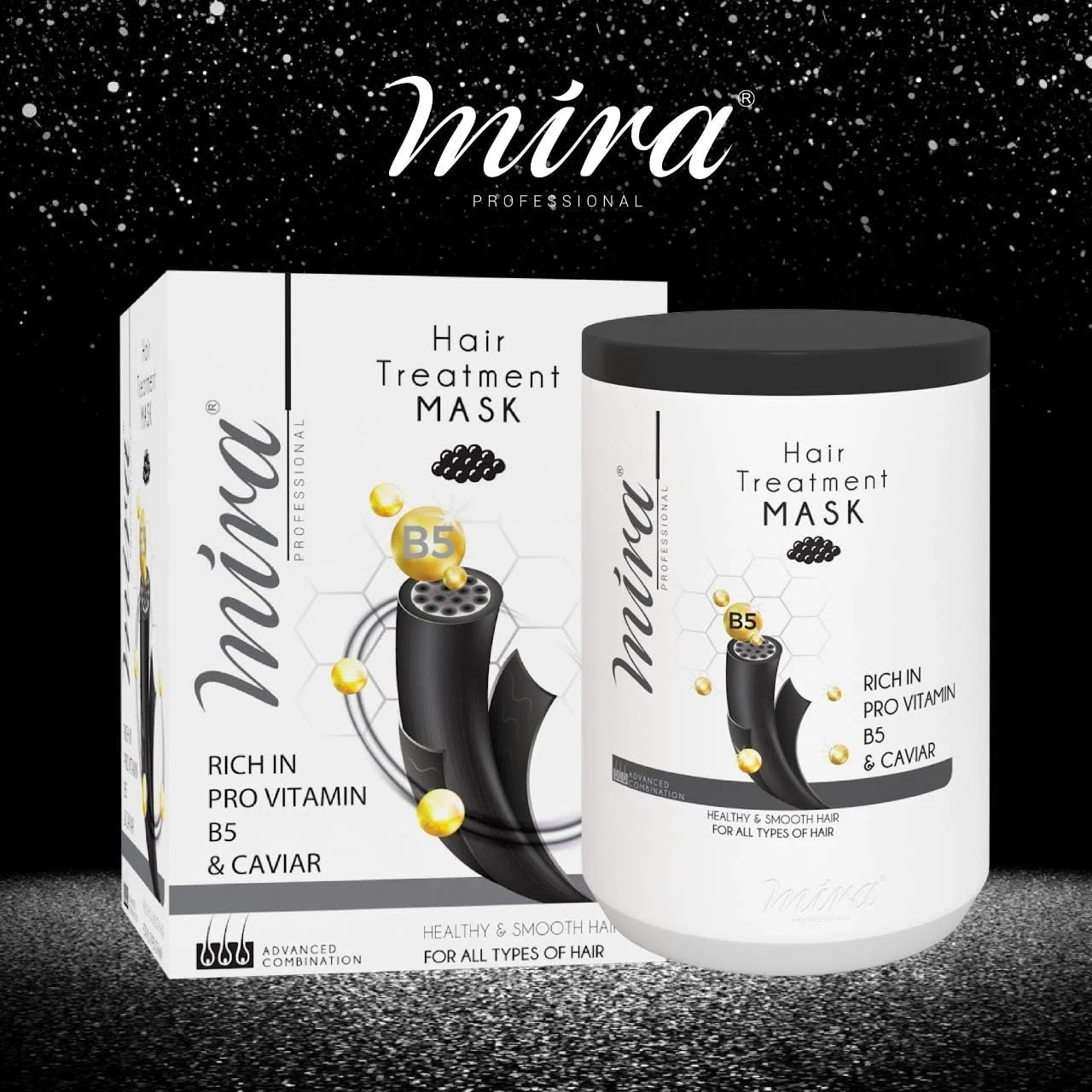 ماسک موی میرا غنی شده با پرو ویتامین B5 و خاویار 1000 میلی لیتر (مناسب برای انواع مو) ماسک موی میرا غنی شده با پرو ویتامین B5 و خاویار 1000 میلی لیتر (مناسب برای انواع مو)