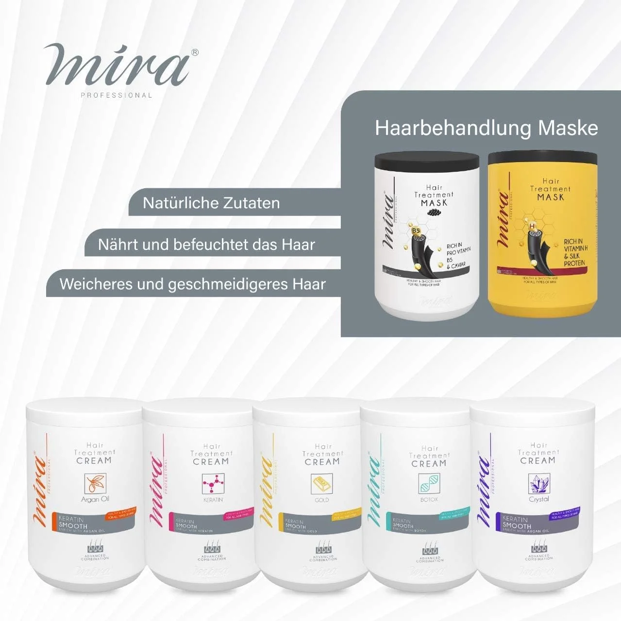 ماسک موی میرا غنی شده با ویتامین H و پروتئین ابریشم ۱۰۰۰ میلی لیتر (مناسب برای انواع مو)