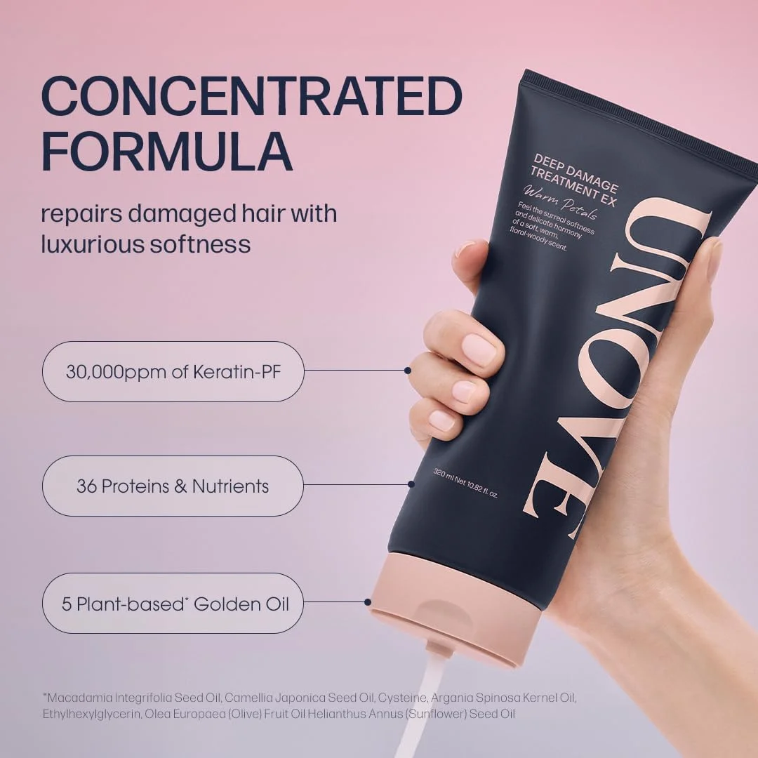ماسک مو ترمیم کننده عمیق موهای آسیب دیده UNOVE مدل EX حجم 320 میلی لیتر | ماسک مو مغذی ممتاز | نرم کننده برای موهای خشک، وز و آسیب دیده با کراتین-PF | تقویت کننده و آبرسان ماسک مو ترمیم کننده عمیق موهای آسیب دیده UNOVE مدل EX حجم 320 میلی لیتر | ماسک مو مغذی ممتاز | نرم کننده برای موهای خشک، وز و آسیب دیده با کراتین-PF | تقویت کننده و آبرسان