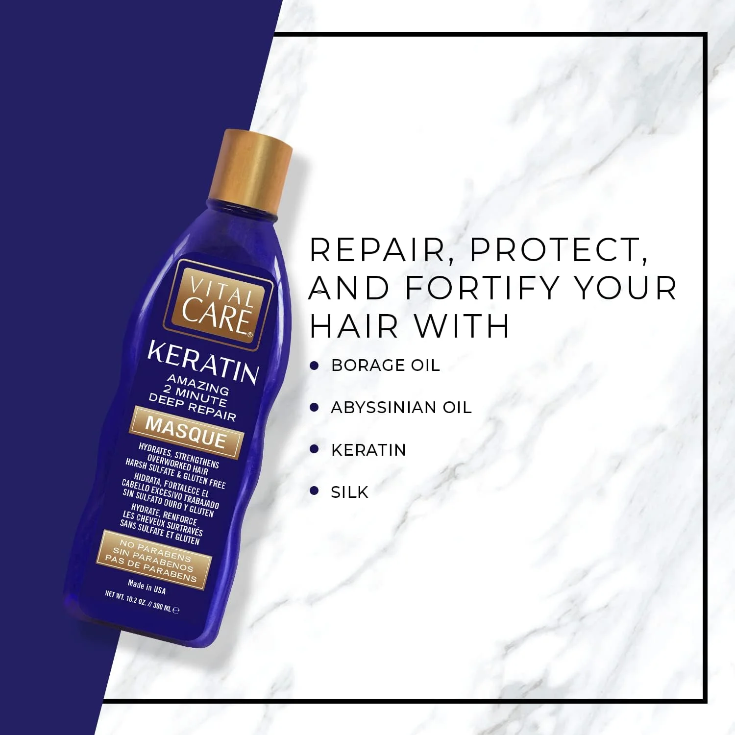 ماسک موی ترمیم کننده 2 دقیقه ای کراتین Vital Care - درمان ملایم ماسک موی کمپلکس کراتین، بدون آسیب رساندن برای استفاده روزانه، آبرسان و ترمیم کننده - روغن حبشی، آووکادو و دانه آفتابگردان ماسک موی ترمیم کننده 2 دقیقه ای کراتین Vital Care - درمان ملایم ماسک موی کمپلکس کراتین، بدون آسیب رساندن برای استفاده روزانه، آبرسان و ترمیم کننده - روغن حبشی، آووکادو و دانه آفتابگردان