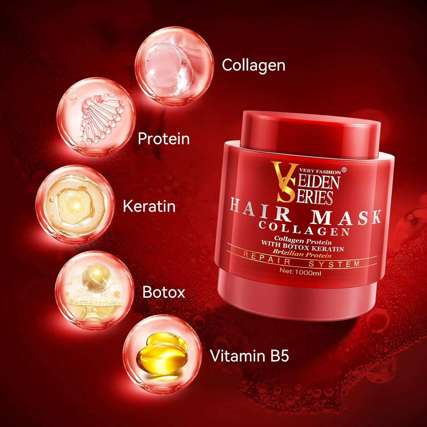 ماسک مو وییا پروفشنال سری Veiden حاوی کراتین و پروتئین کلاژن، حجم ۱۰۰۰ میلی لیتر ماسک مو وییا پروفشنال سری Veiden حاوی کراتین و پروتئین کلاژن، حجم ۱۰۰۰ میلی لیتر