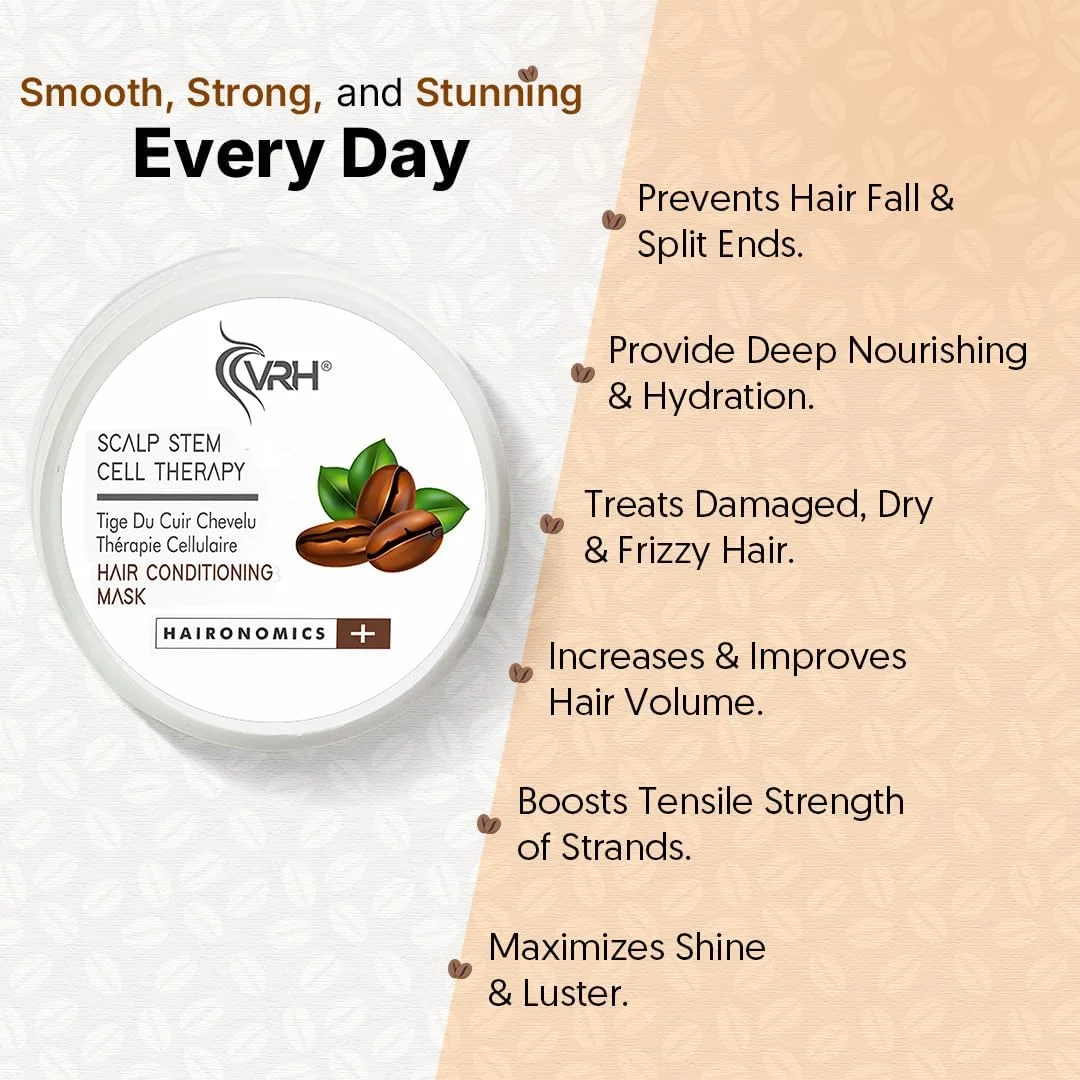 ماسک نرم کننده مو VRH | تغذیه و تحریک فولیکول های مو | تشویق به باز شدن منافذ و رشد سریعتر مو | حاوی هربوسل، عصاره قهوه و بیوتین هیدرولیز شده (200 میلی لیتر) ماسک نرم کننده مو VRH | تغذیه و تحریک فولیکول های مو | تشویق به باز شدن منافذ و رشد سریعتر مو | حاوی هربوسل، عصاره قهوه و بیوتین هیدرولیز شده (200 میلی لیتر)