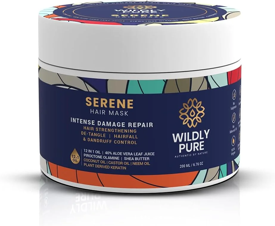ماسک موی کراتین گیاهی خالص | آبرسانی عمیق 7 روزه | غنی از 12 روغن، 40% آب آلوئه ورا، آرگان، زیتون، شی باتر، کنترل ریزش مو و شوره سر | بدون سولفات و پارابن | 200 میلی لیتر [Serene]، 1 عدد