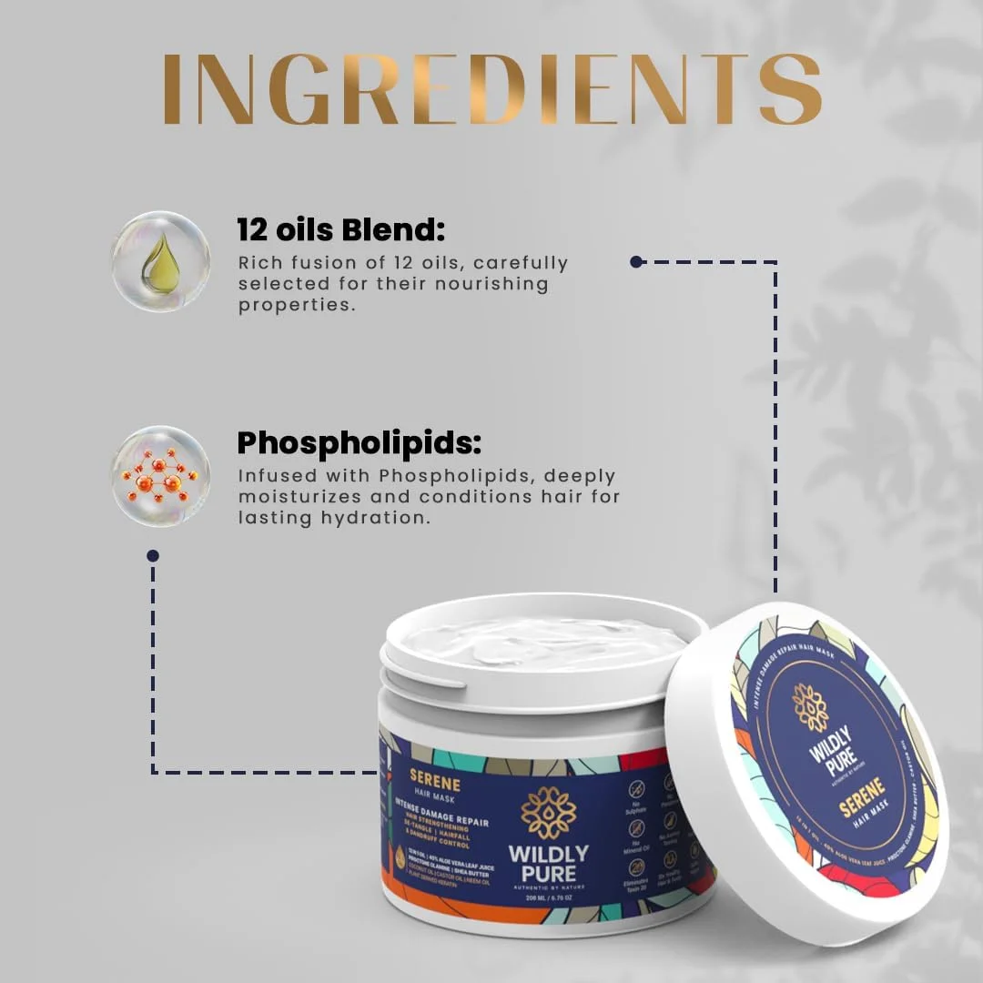 ماسک موی کراتین گیاهی خالص | آبرسانی عمیق 7 روزه | غنی از 12 روغن، 40% آب آلوئه ورا، آرگان، زیتون، شی باتر، کنترل ریزش مو و شوره سر | بدون سولفات و پارابن | 200 میلی لیتر [Serene]، 1 عدد