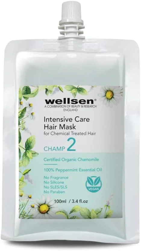 ماسک موی مراقبت ویژه نعناع فلفلی و بابونه Wellsen CHAMP 2 | بهبود حفظ رطوبت و تقویت ساقه مو، ترمیم موثر موهای آسیب دیده پس از درمان شیمیایی. 100 میلی لیتر ماسک موی مراقبت ویژه نعناع فلفلی و بابونه Wellsen CHAMP 2 | بهبود حفظ رطوبت و تقویت ساقه مو، ترمیم موثر موهای آسیب دیده پس از درمان شیمیایی. 100 میلی لیتر