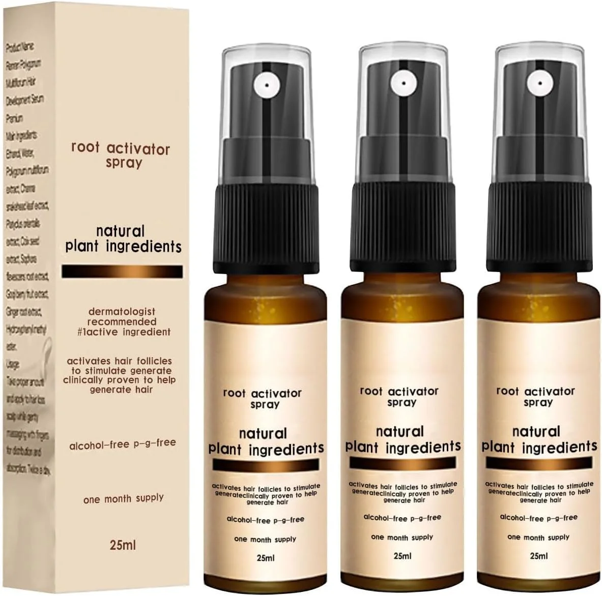 اسپری فعال کننده ریشه مو 3 عددی، سرم ضد ریزش مو برای موهای خشک، آسیب دیده و نازک، 25 میلی لیتر