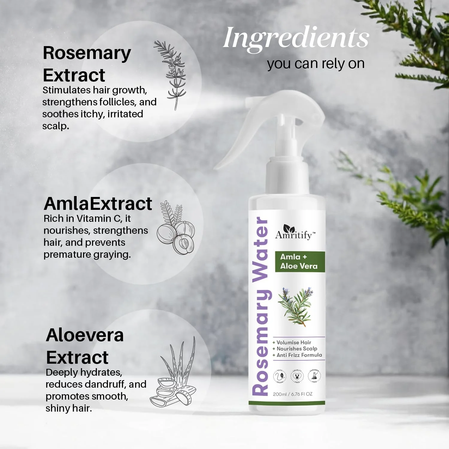 اسپری رزماری برای رشد مو – 200 میلی لیتر | آبرسان، مغذی و تقویت کننده | ضد ریزش مو و کنترل وز | فرمول طبیعی و بدون مواد شیمیایی