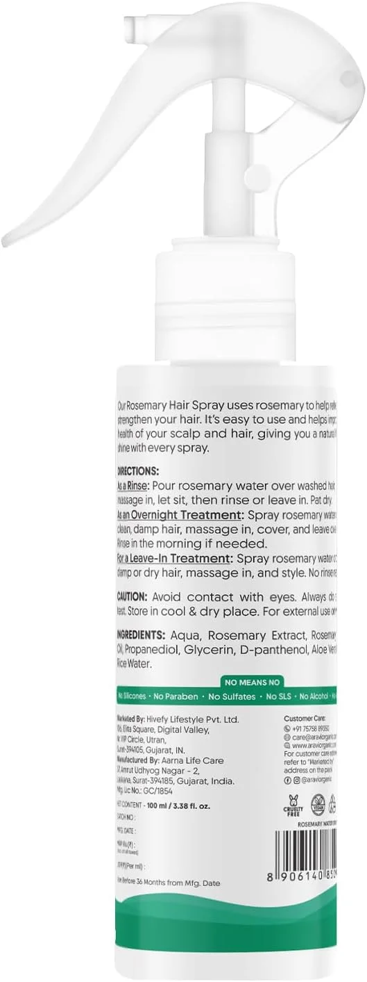 اسپری آب رزماری ارگانیک آراوی با آلوئه ورا و آب برنج | تحریک فولیکول های مو، افزایش رشد و ضخامت مو، کاهش ریزش مو، شکستگی و شوره سر | برای آقایان و بانوان - 100 میلی لیتر
