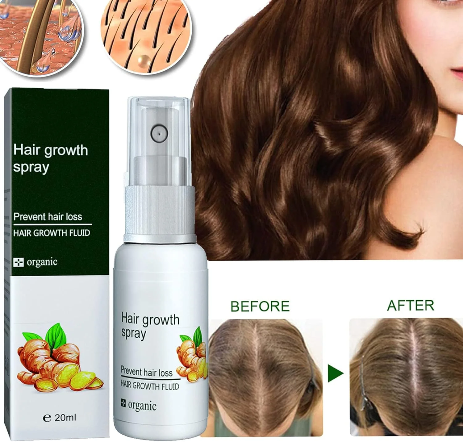 اسپری تقویت کننده مو، اسپری ضد ریزش مو، اسپری مراقبت از ریشه مو، اسپری ترمیم کننده مو، اسانس سفت کننده مو، اسانس متراکم کننده مو، رشد موهای قوی تر، ضخیم تر، بلندتر و سالم تر