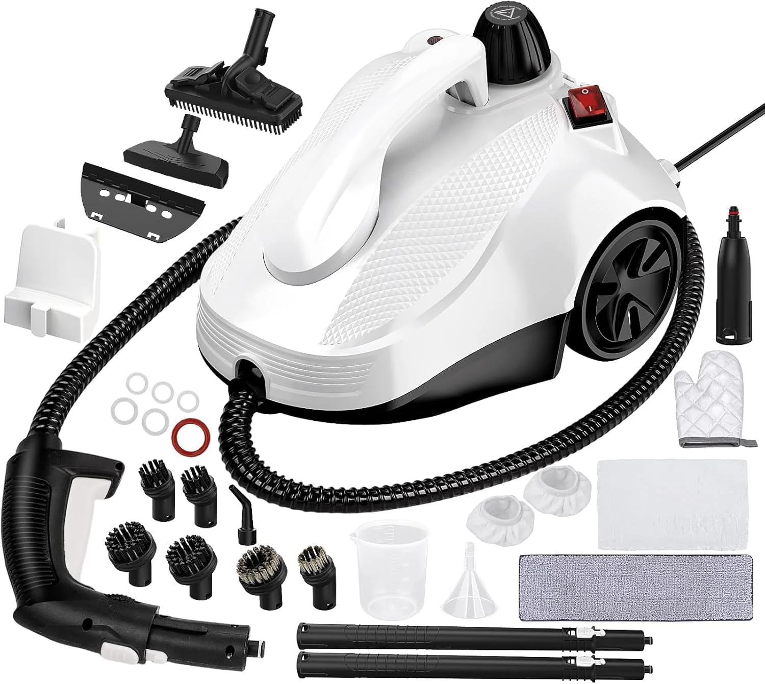 بخارشوی، بخارشوی مخزنی سنگین با 23 لوازم جانبی، بخارشوی با سیم برق 5 متری فوق العاده بلند برای تمیز کردن کف خانه، جرم، چربی، دوغاب، اثاثه یا لوازم داخلی، جزئیات خودرو، سفید، بزرگ