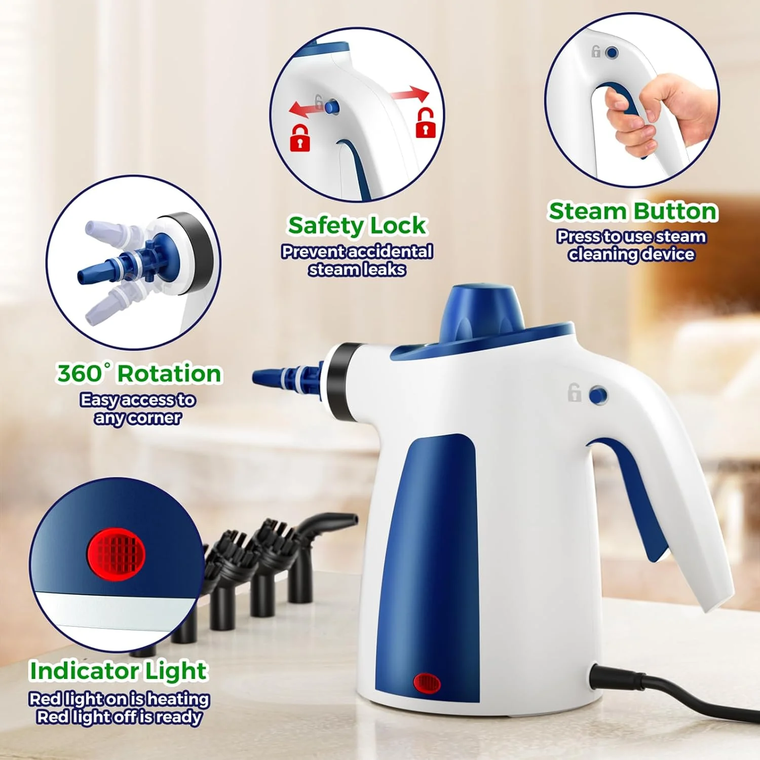 بخارشوی دستی با ظرفیت بزرگ به همراه 12 لوازم جانبی و قفل ایمنی، بخار طبیعی با دمای بالا، مناسب برای خانه، آشپزخانه، ماشین، حمام بخارشوی دستی با ظرفیت بزرگ به همراه 12 لوازم جانبی و قفل ایمنی، بخار طبیعی با دمای بالا، مناسب برای خانه، آشپزخانه، ماشین، حمام