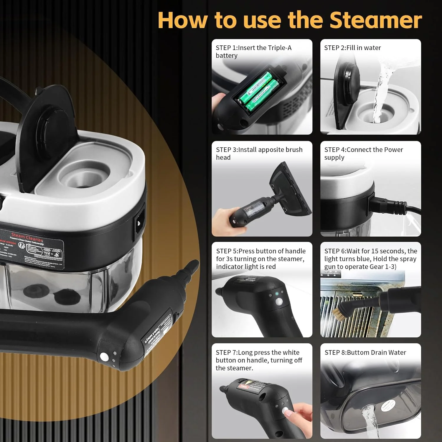 بخارشوی، دسته قابل تنظیم 3 سطحی، گرم شدن 15 ثانیه ای، مخزن 1.69 کوارتی، بخارشوی قابل حمل برای تمیز کردن با 10 لوازم جانبی، بخارشوی خانگی برای تمیز کردن آلودگی (سفید) بخارشوی، دسته قابل تنظیم 3 سطحی، گرم شدن 15 ثانیه ای، مخزن 1.69 کوارتی، بخارشوی قابل حمل برای تمیز کردن با 10 لوازم جانبی، بخارشوی خانگی برای تمیز کردن آلودگی (سفید)