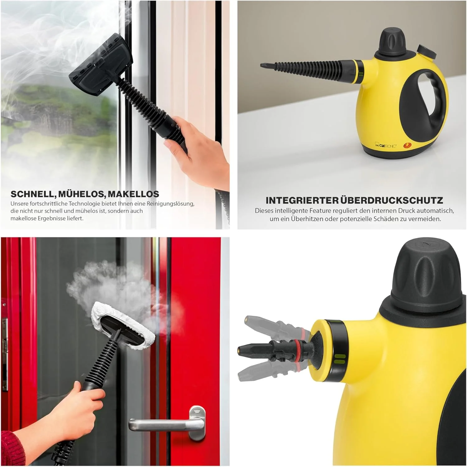 بخارشوی قابل حمل Clatronic DR 3653 - ظرفیت 250 میلی لیتر، فشار 3.5 بار، زرد/مشکی بخارشوی قابل حمل Clatronic DR 3653 - ظرفیت 250 میلی لیتر، فشار 3.5 بار، زرد/مشکی