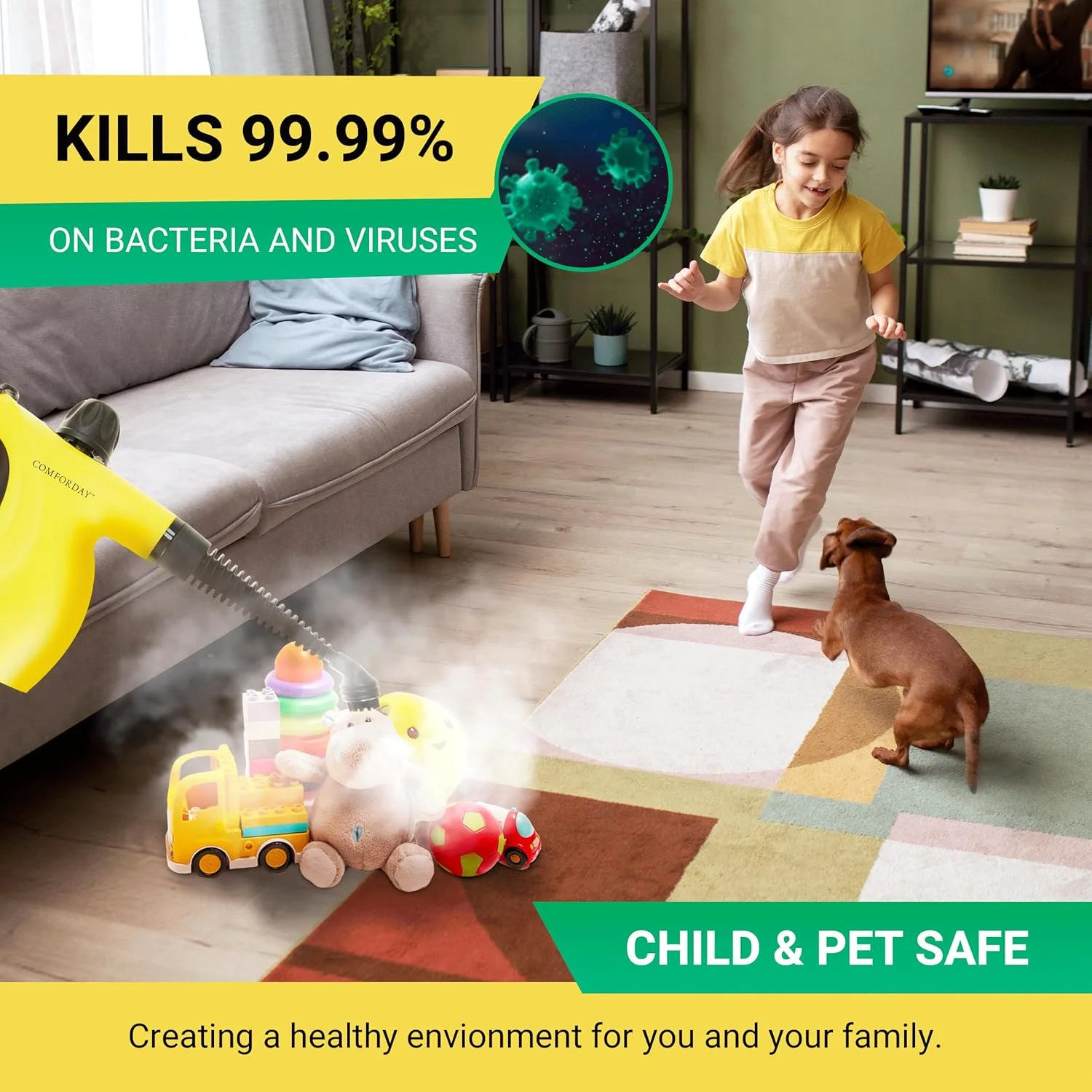 بخارشوی چند منظوره Comforday با 9 قطعه لوازم جانبی، بخارشوی دستی، ایده آل برای از بین بردن لکه، پرده، صندلی ماشین، کف و حمام بخارشوی چند منظوره Comforday با 9 قطعه لوازم جانبی، بخارشوی دستی، ایده آل برای از بین بردن لکه، پرده، صندلی ماشین، کف و حمام