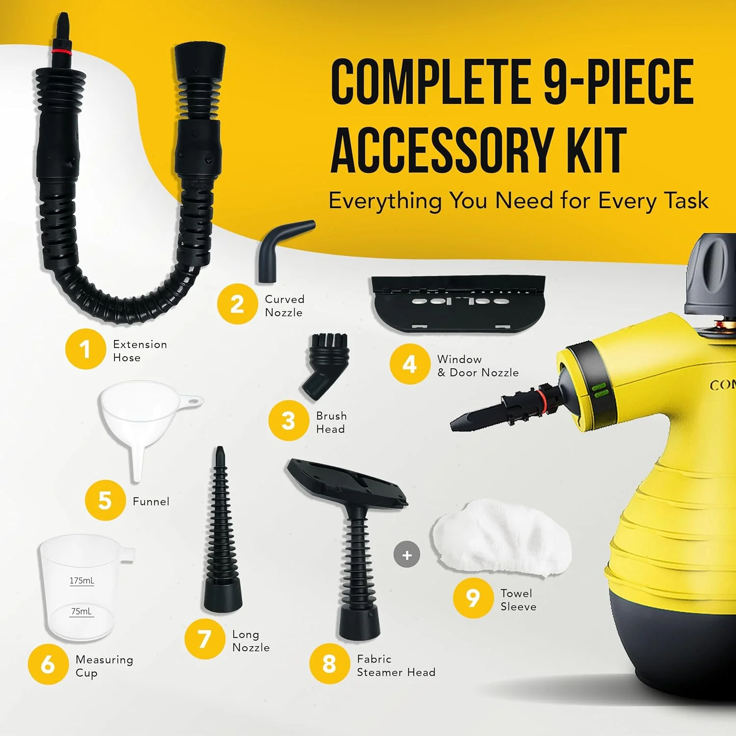 بخارشوی دستی چند منظوره Comforday، ایده آل برای از بین بردن لکه، تمیز کردن پرده، صندلی ماشین، کف، و پنجره (زرد) بخارشوی دستی چند منظوره Comforday، ایده آل برای از بین بردن لکه، تمیز کردن پرده، صندلی ماشین، کف، و پنجره (زرد)