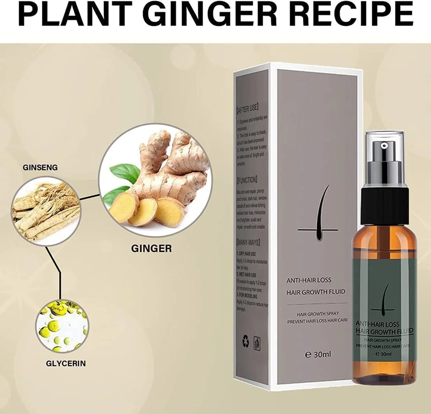 اسپری رشد مو زنجبیلی، روغن رشد مو زنجبیلی برای رشد سریع مو، رشد طبیعی مو، ضد ریزش مو، مراقبت از رشد مو برای مردان و زنان (1 عدد)