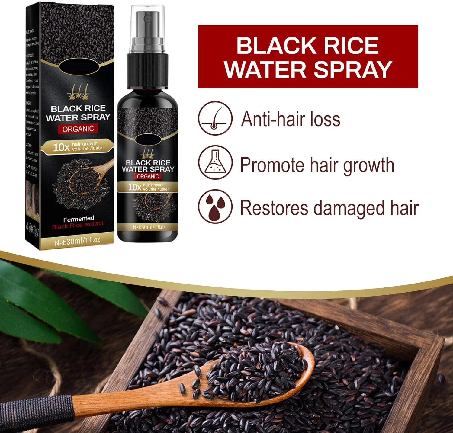 اسپری مو برنج سیاه، اسپری رشد مو، سرم ضد ریزش مو، اسپری تقویت کننده و رشد مجدد مو، مناسب برای آقایان و بانوان (2 عدد)