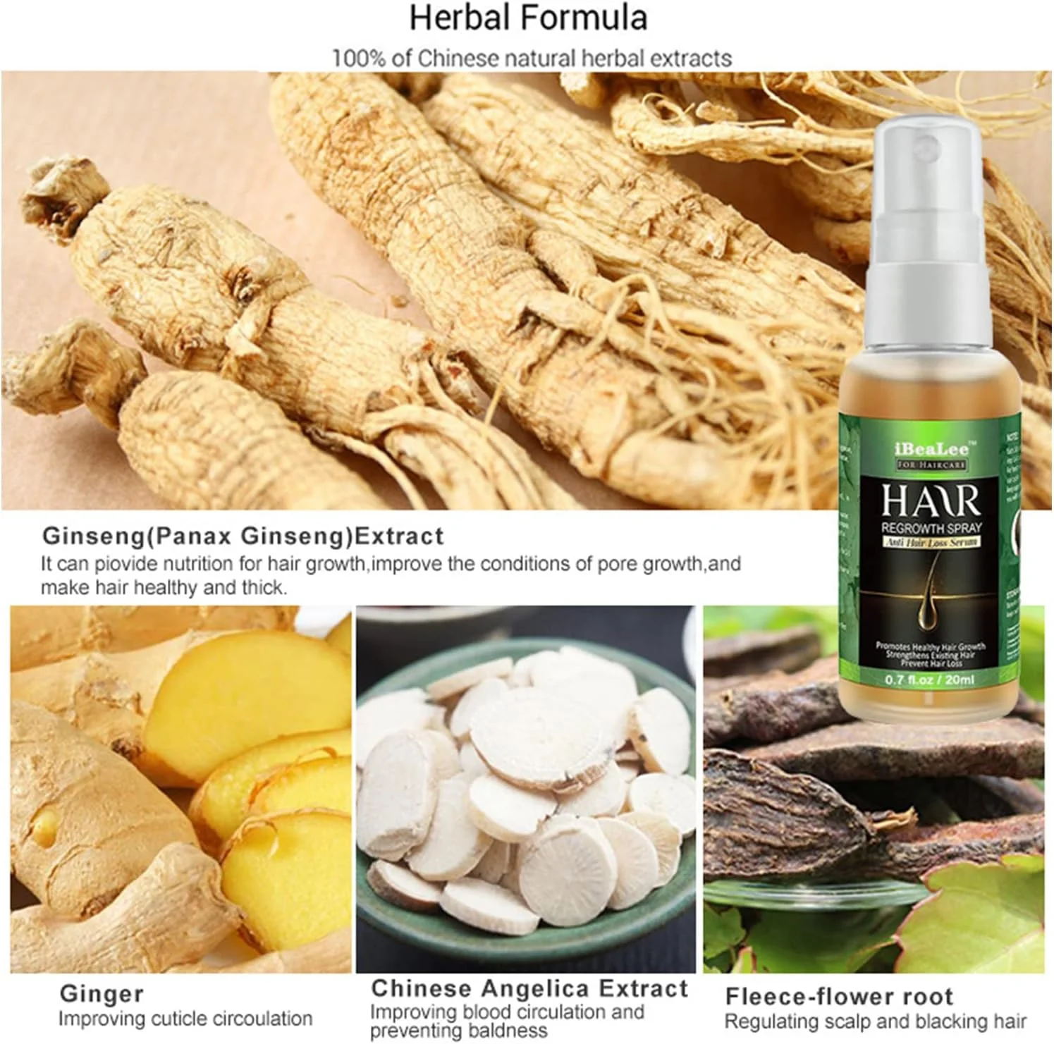 اسپری رشد مو، اسپری رشد مجدد مو زنجبیلی 20 میلی لیتری برای تغذیه ریشه مو، درمان های رشد مجدد مو برای مردان و زنان، اسپری زنجبیل مغذی رشد مجدد مو، ضد ریزش مو